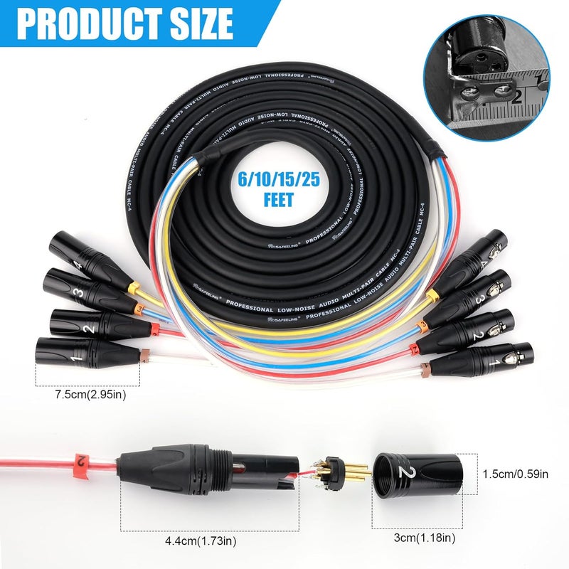 BESCOOS Toronce 4 Channel Professional Multi-Media Snake Cable 4 Pairs Male to Female 3 Pin XLR Balanced Audio Extension Cable (25Feet) - Image 2